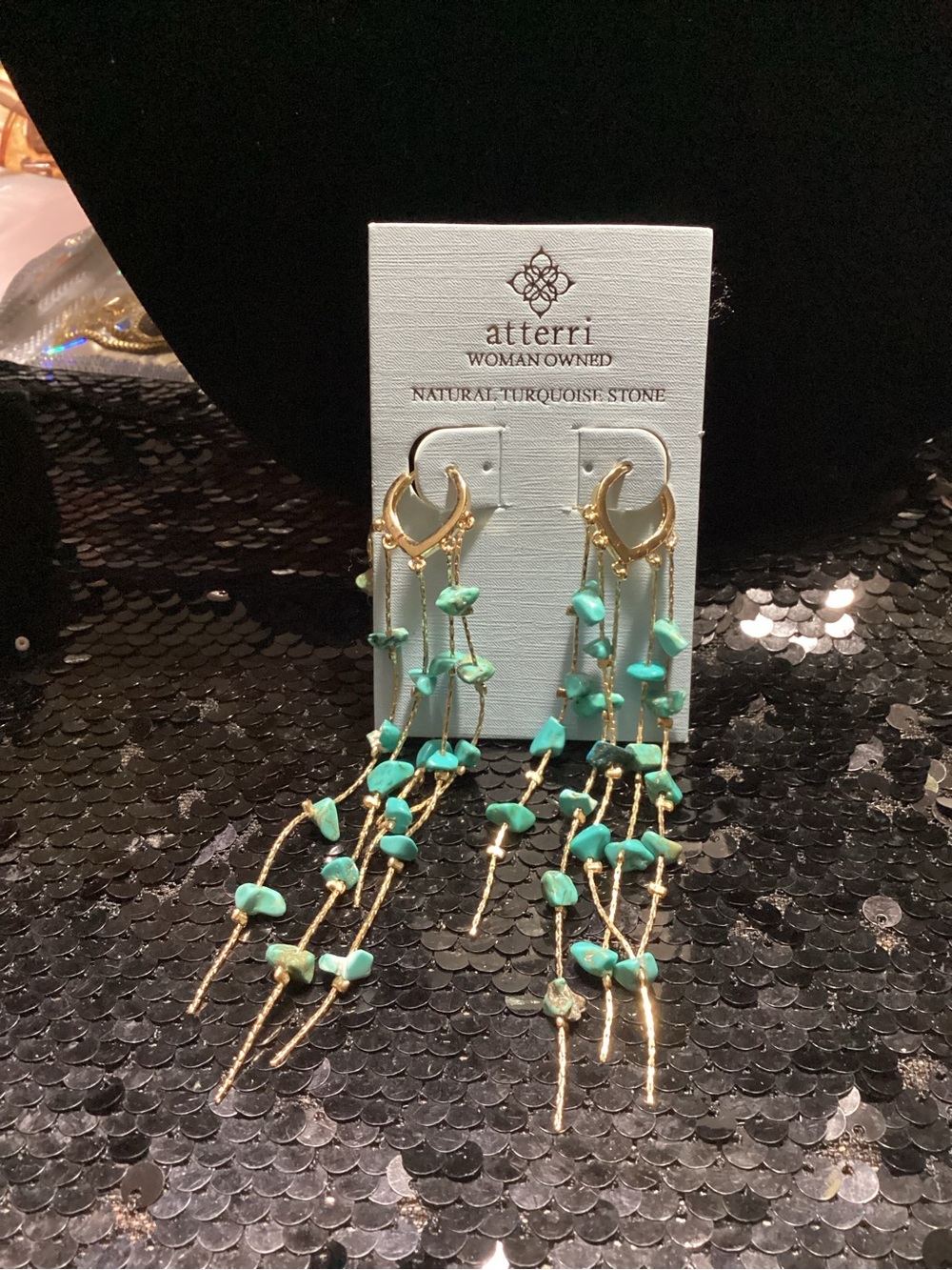 Atterri Gold Hoop Earrings with Turquoise Chips